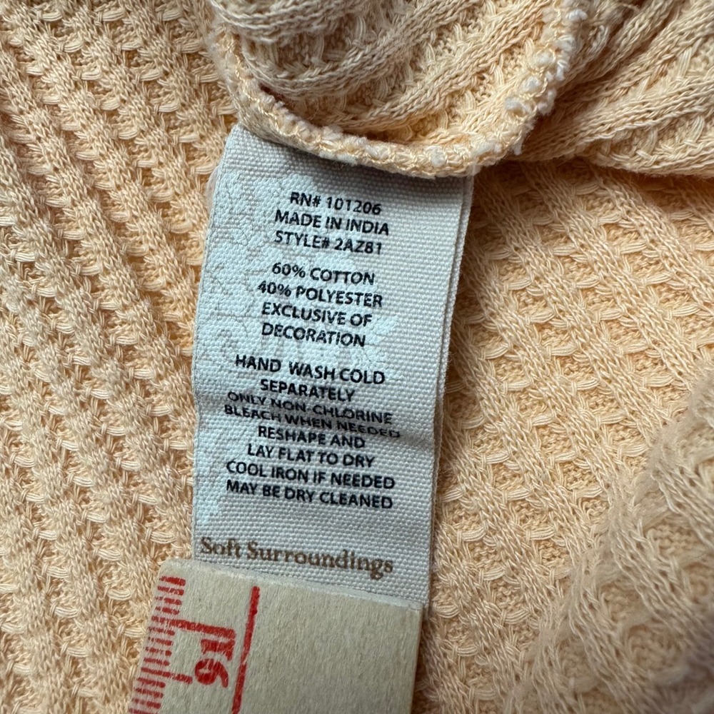 Soft Surroundings Womens Top Large Waffle Knit Tunic Pocket Apricot Long Sleeve - Picture 6 of 8